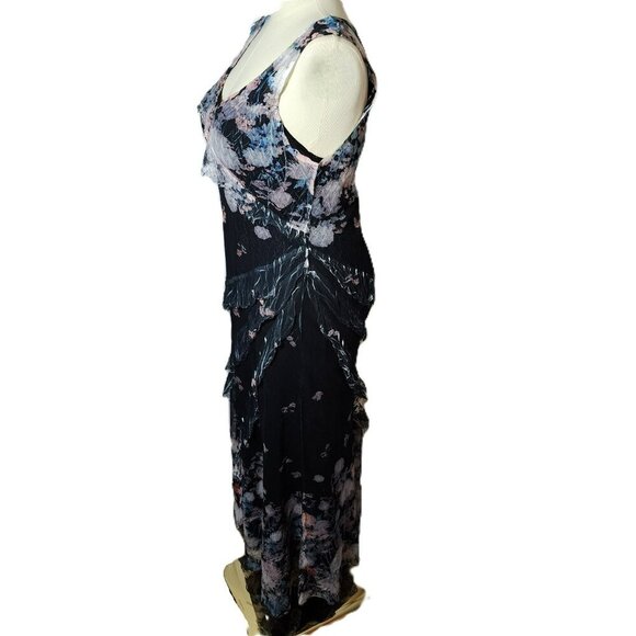 Komarov Floral Ruffle Chiffon Overlay Maxi Dress XL Made in USA VNeck Sleeveless - Picture 8 of 10